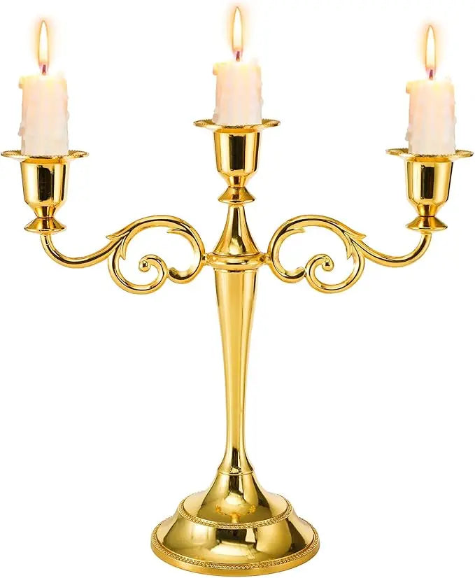 Vintage Scroll 3-Arm Metal Candelabra — Elegant Taper Candle Stand