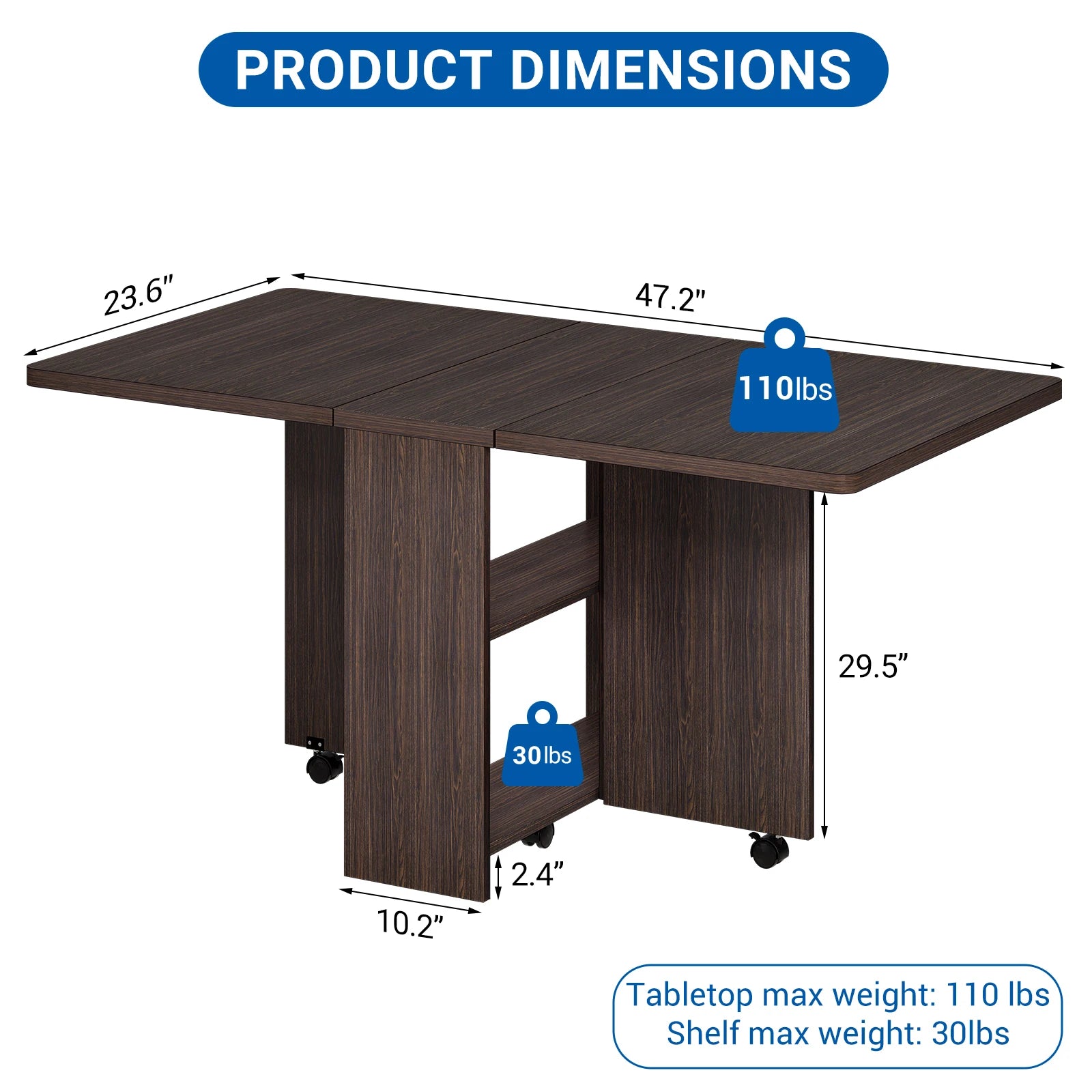SUNVASAGOO Foldable Dining Table — Space-Saving Drop Leaf Design