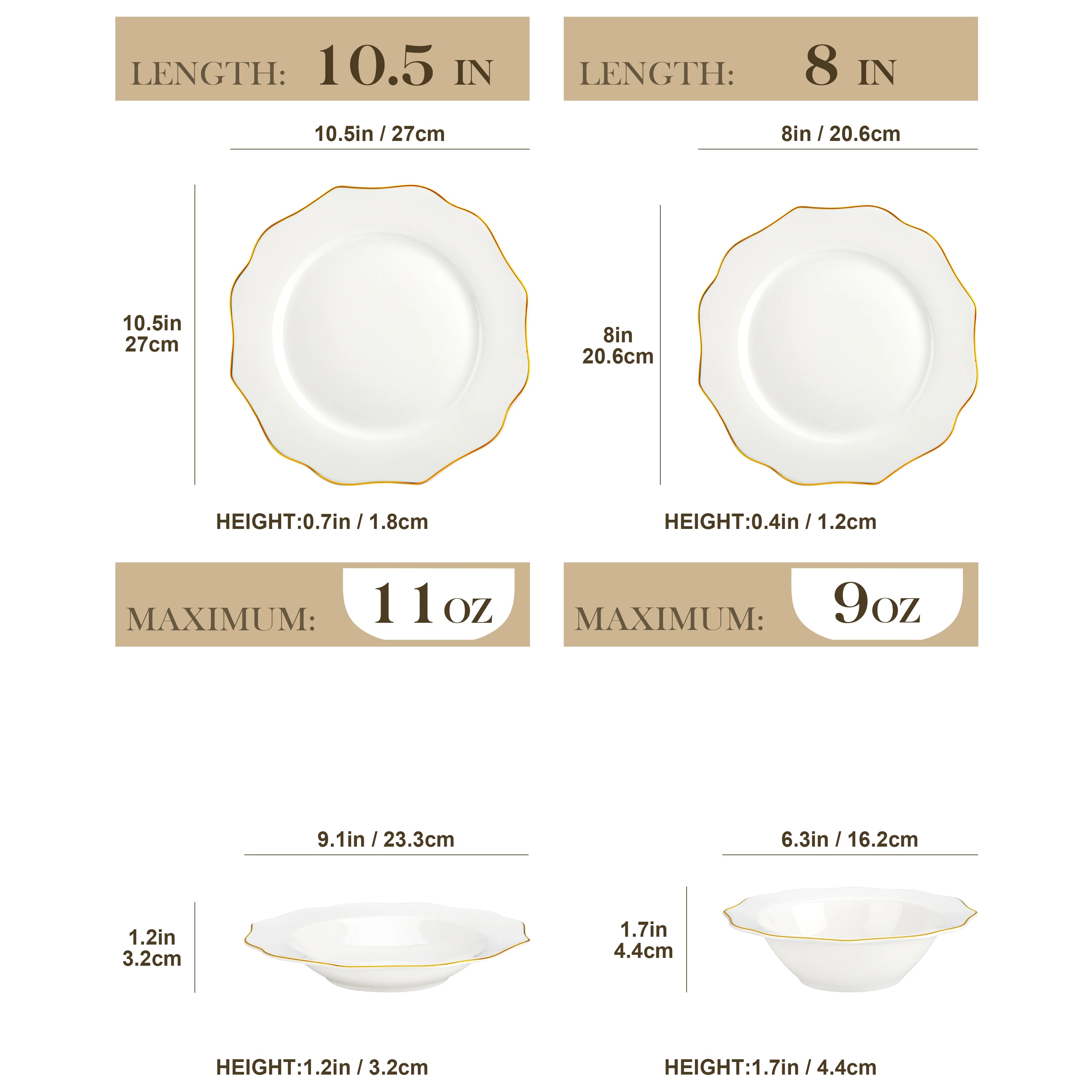 MALACASA Bone China Dinnerware Set — Elegant Golden Rim Tableware for 4