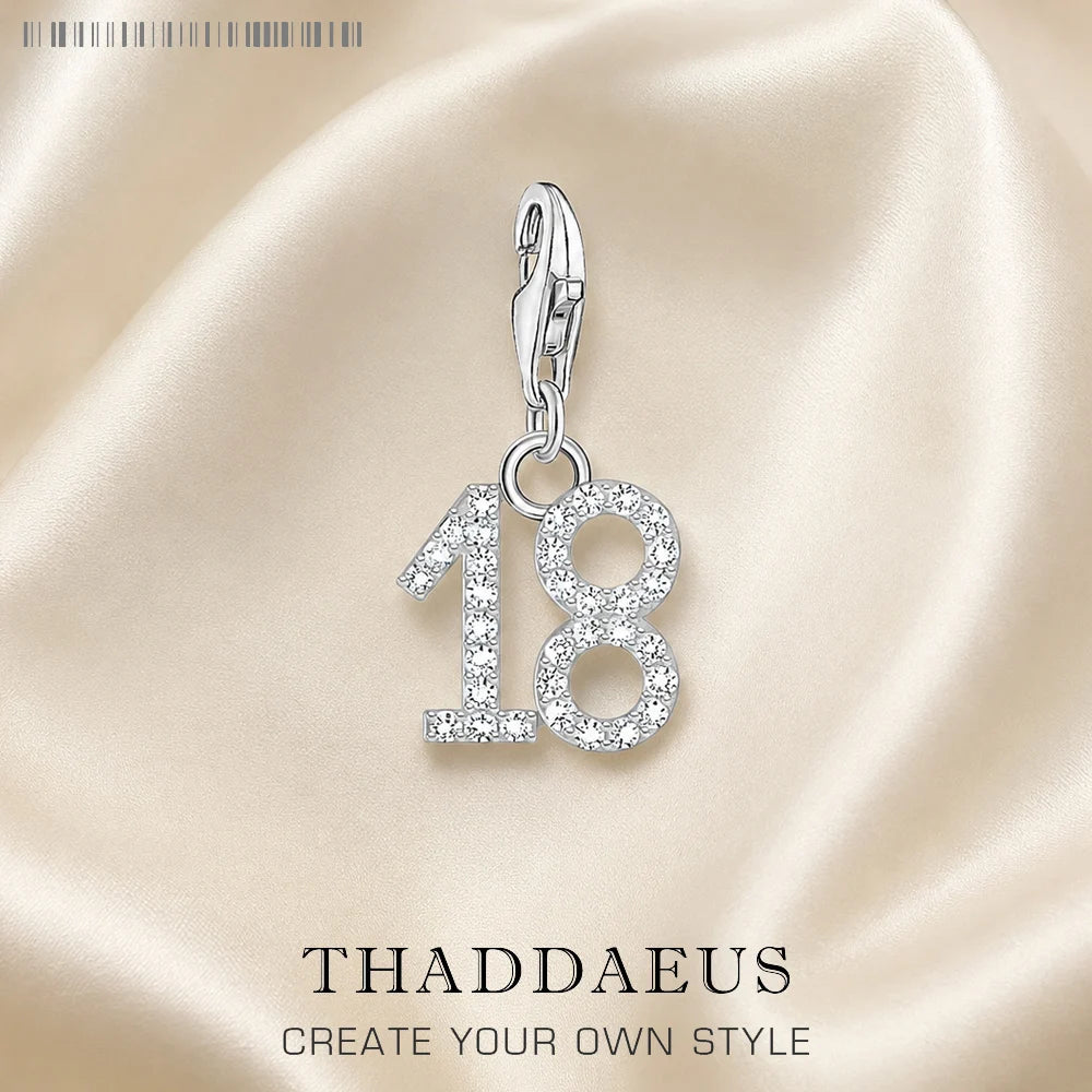 Thaddaeus Number 18 Charm Pendant — 925 Sterling Silver Birthday Jewelry