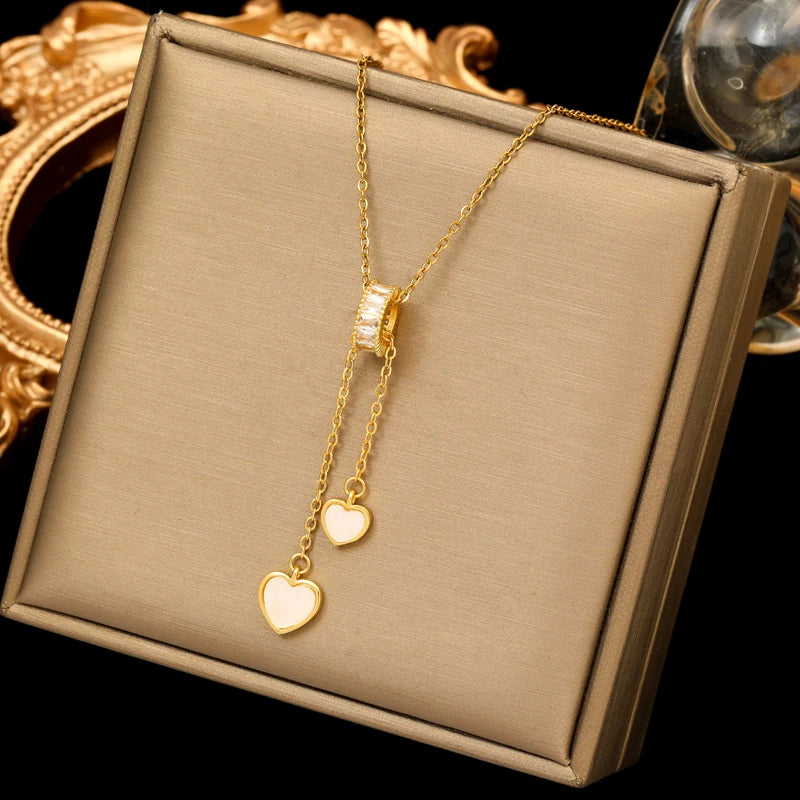 EILIECK Moon Pearl Zircon Puppy Pendant Necklace — Trendy Stainless Steel Jewelry