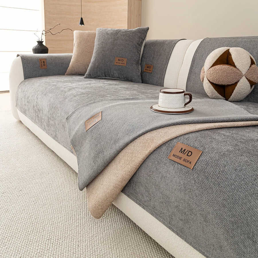 Chenille Twill Sofa Cover — Non-Slip Pet-Friendly Couch Protector