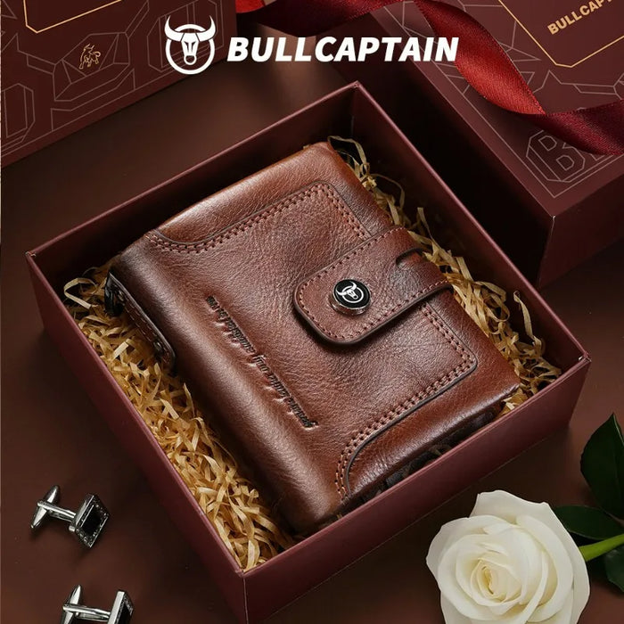 Men's Genuine Cowhide Leather Wallet — Retro Vertical Money Clip Design