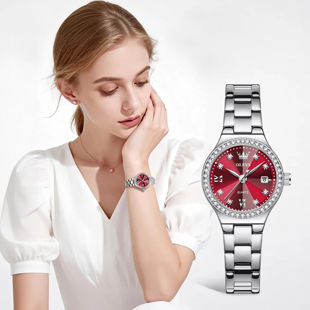 OLEVS 5628 Women's Quartz Watch — Elegant Stainless Steel Jewelry Gift