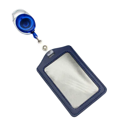 pelsone Retractable ID Badge Holder — PU Leather Work Pass Protector