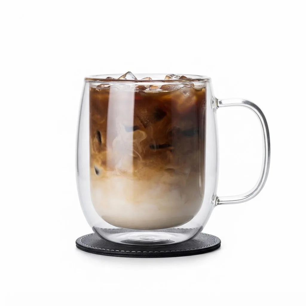 Double Wall Glass Coffee Mugs — Insulated Clear Drinkware with Handles