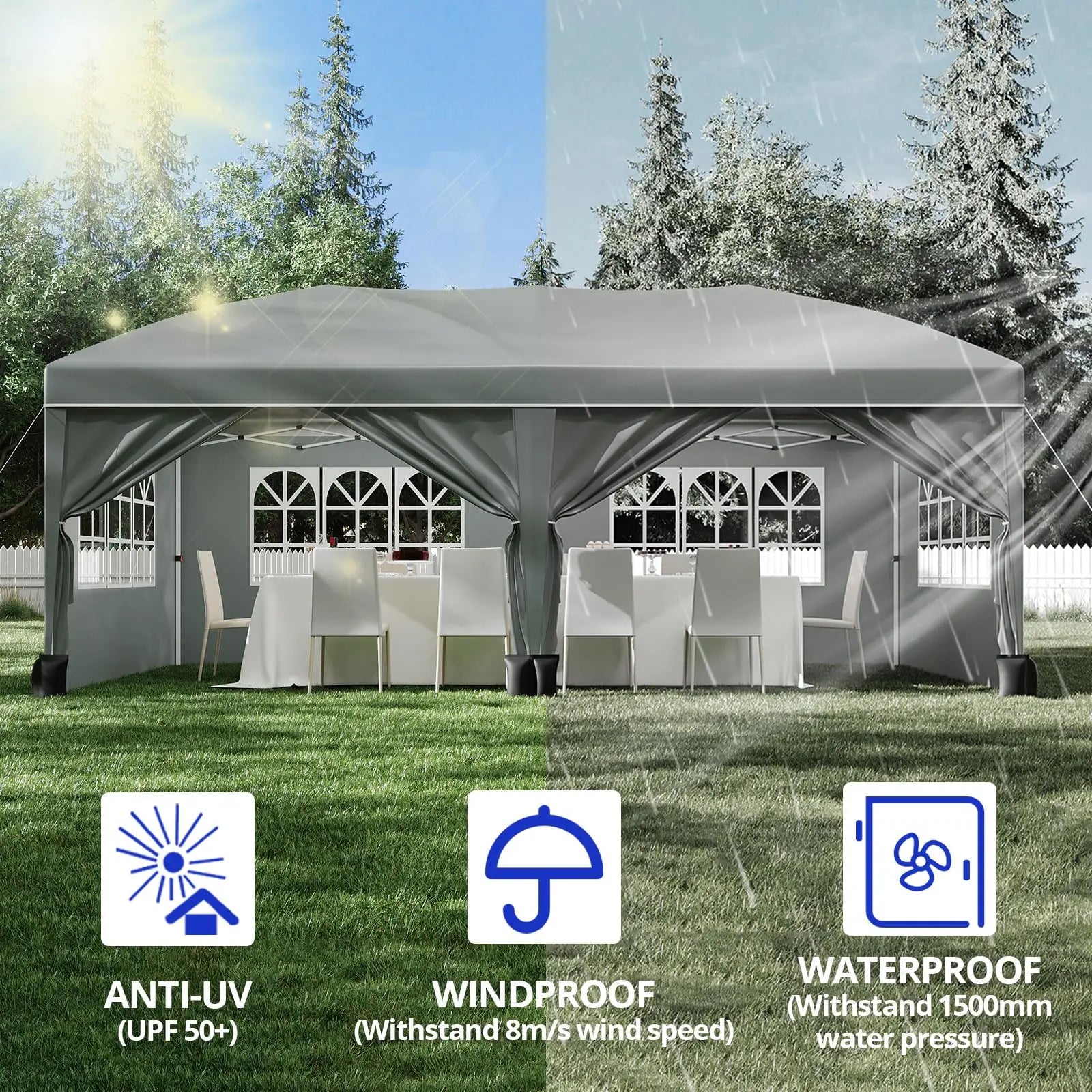 HiMISS Heavy Duty Pop Up Canopy — Waterproof Party Tent with 6 Sidewalls