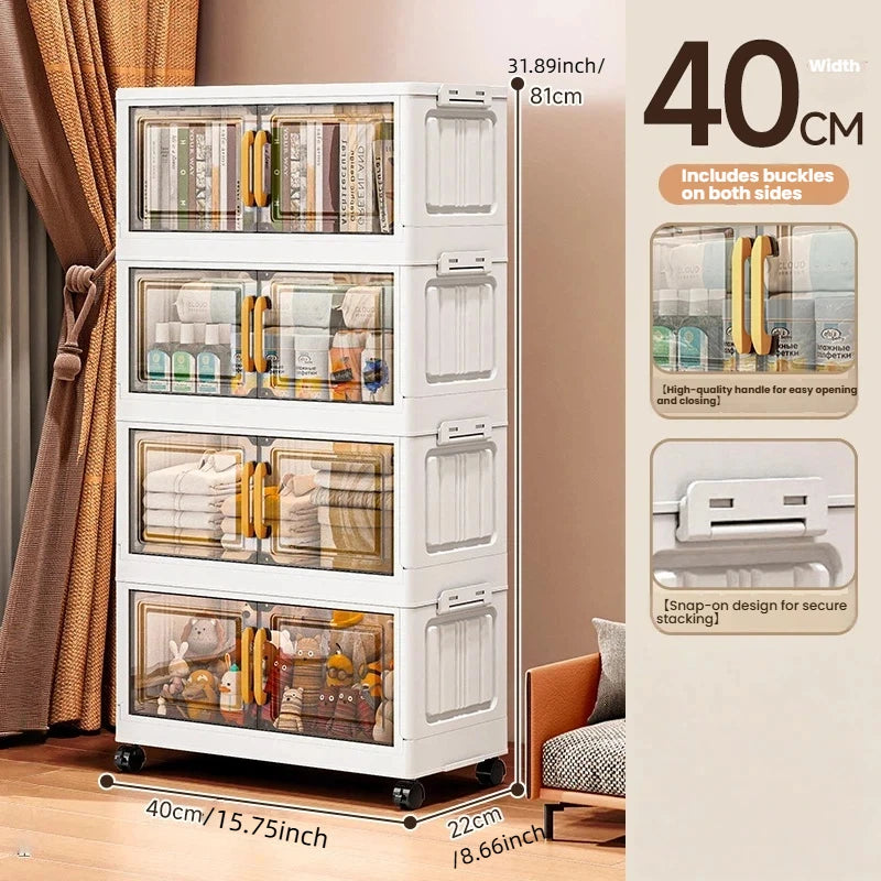 Foldable Double-Door Storage Cabinet — Space-Saving Floor Standing Organizer