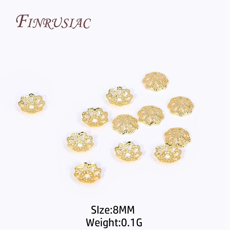 FINRUSIAC Gold Plated Brass Bead Caps — Round Jewelry Findings for DIY Necklaces