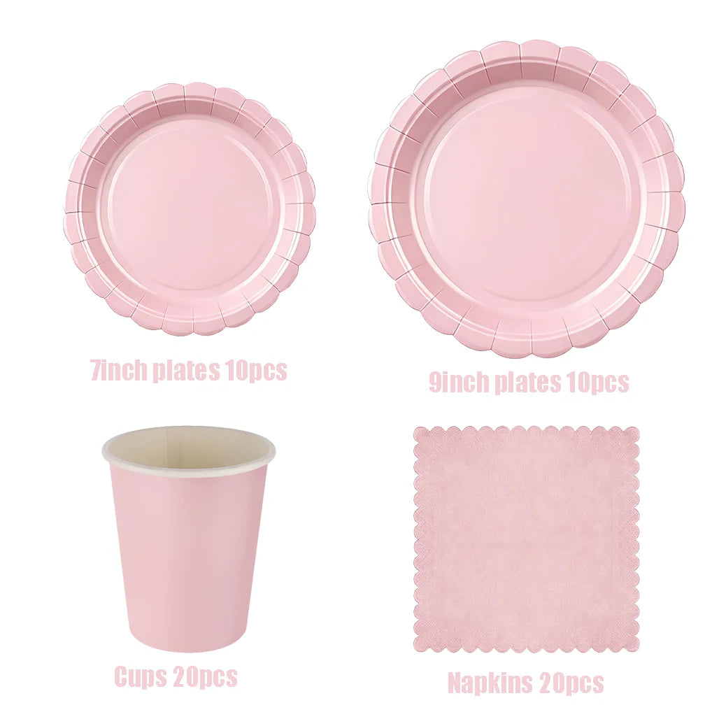 Elegant Pink Scalloped Edge Disposable Tableware — Chic Party Decor Set