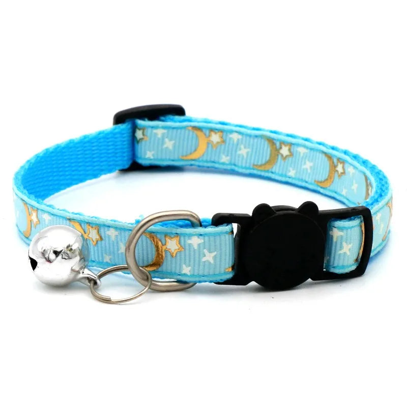 Adjustable Pet Collar with Bell — Colorful Paw Print Pattern for Cats and Small Dogs