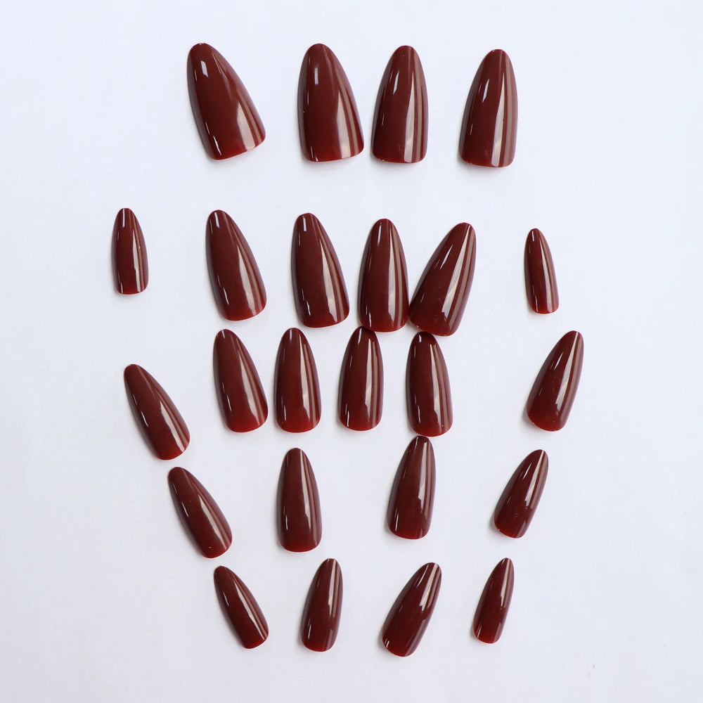 Red Almond False Nails — Short French Style Solid Nail Set