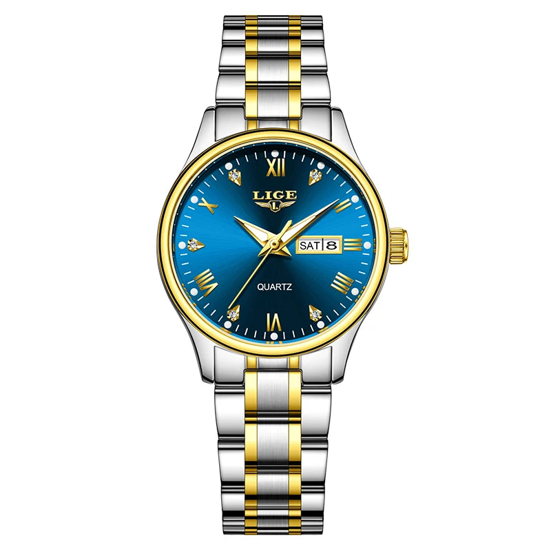 Elegant Women's Quartz Watch — Diamond Dial Stainless Steel Wristwatch