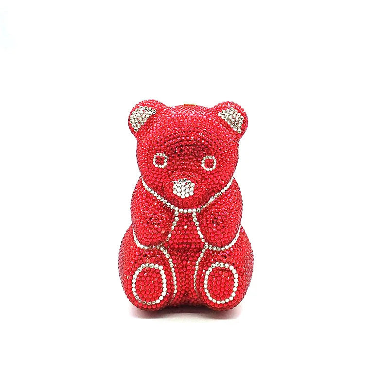 Crystal Teddy Bear Evening Clutch — Elegant Bridal Party Purse