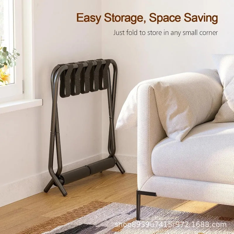 Foldable Metal Luggage Rack Set — Two-Piece Bedroom Storage Solution