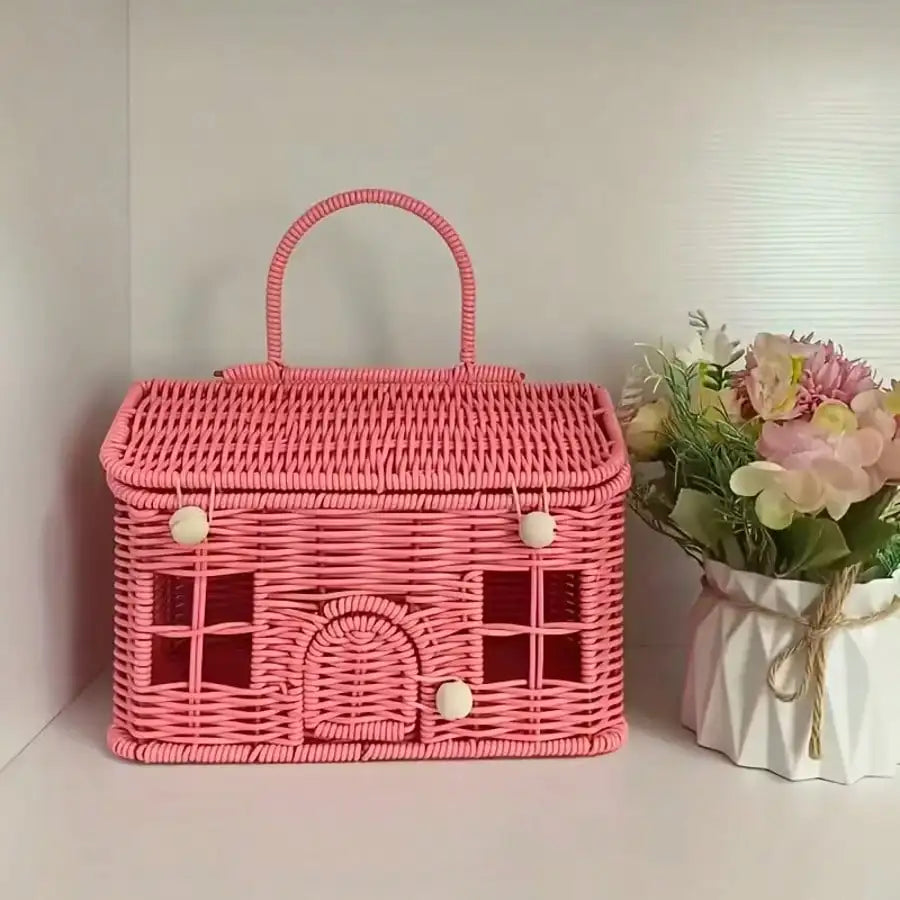 Woven Rattan-Style Storage Basket — Durable Covered Container with Lid