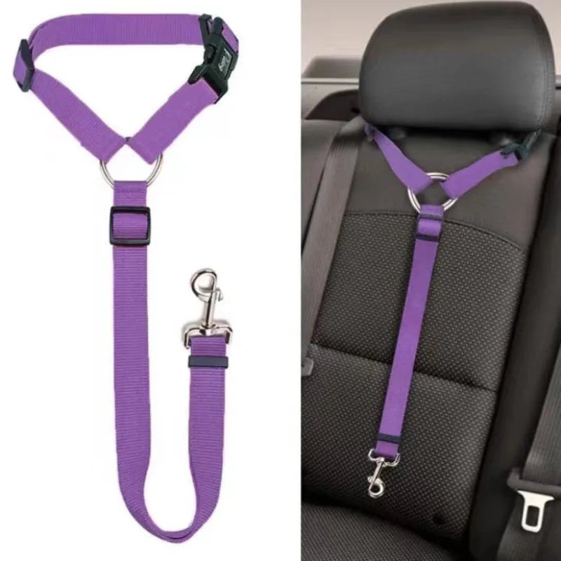 Two-in-One Pet Car Seat Belt — Adjustable Nylon Leash & Safety Tether