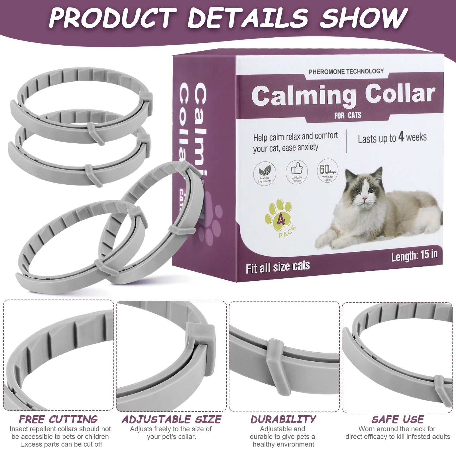 APWIKOGER Pet Calming Collar — Adjustable Anxiety Relief for Cats and Dogs