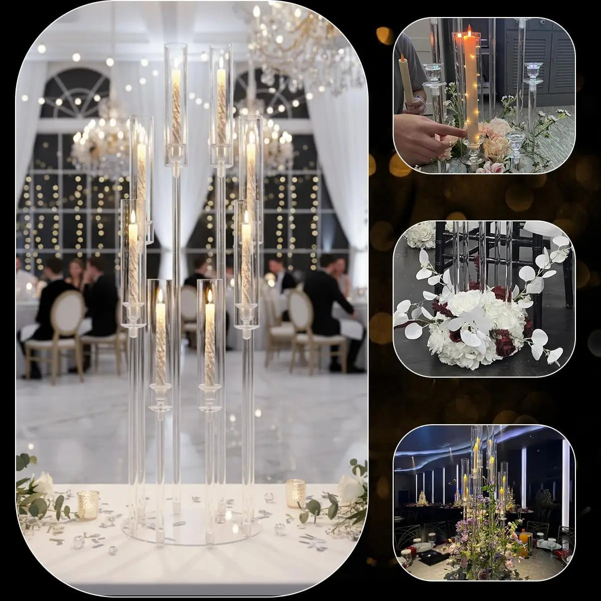 VINCIGANT Clear Acrylic 8-Arm Candelabra — Elegant Table Centerpiece for Events