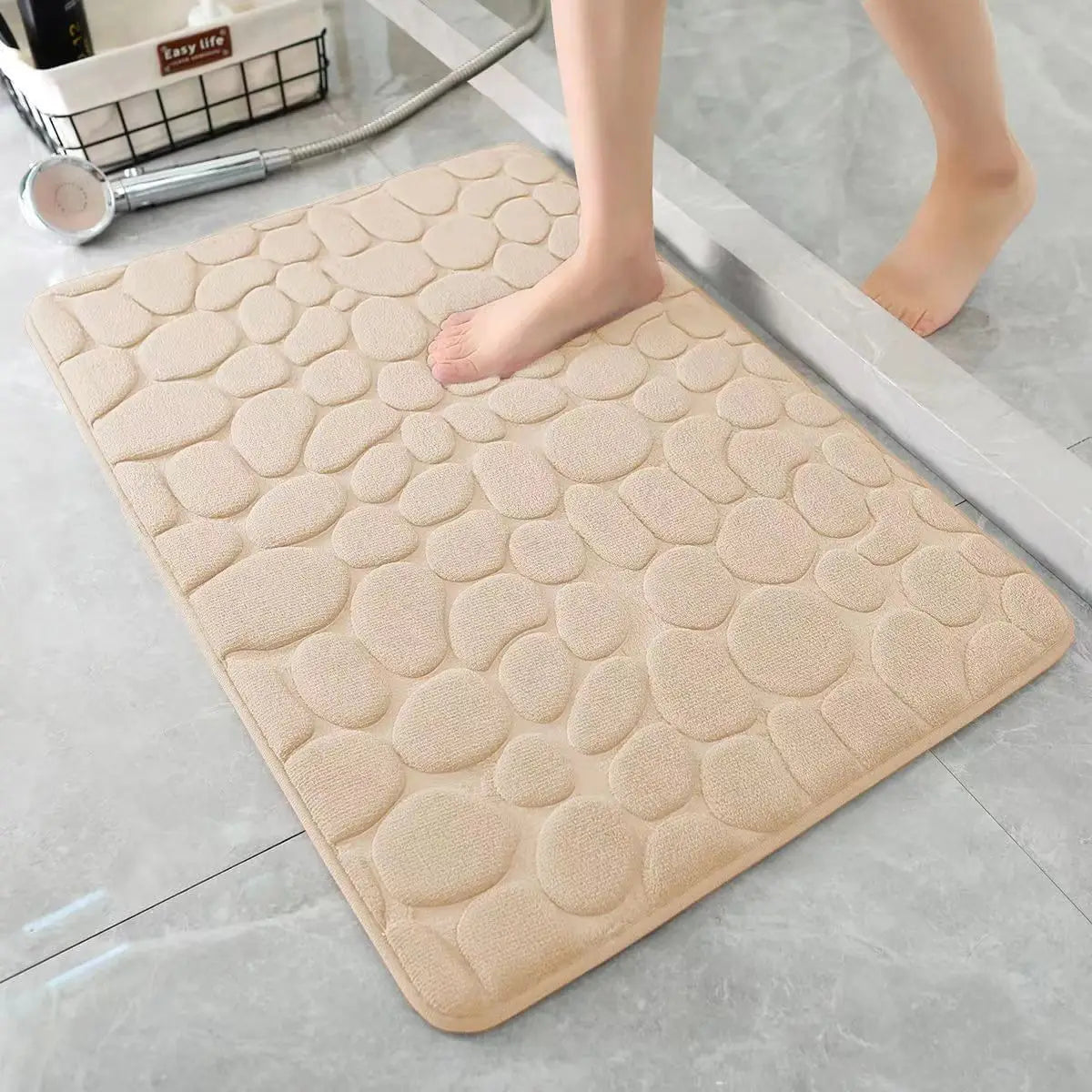 3D Cobblestone Embossed Bath Mat — Non-Slip Absorbent Floor Rug