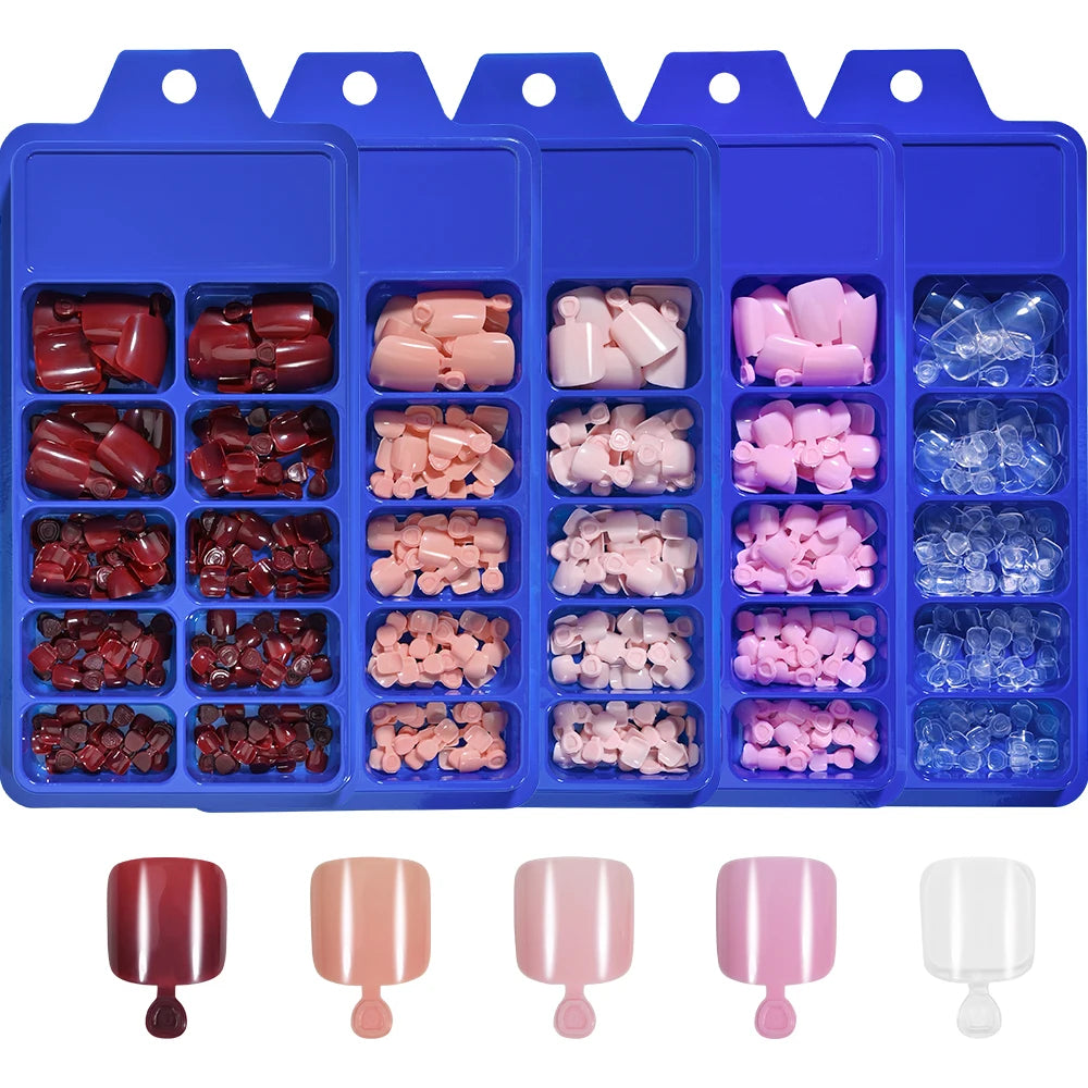 100pc Press On Toenails — Short Square Fake Nail Set for Manicure