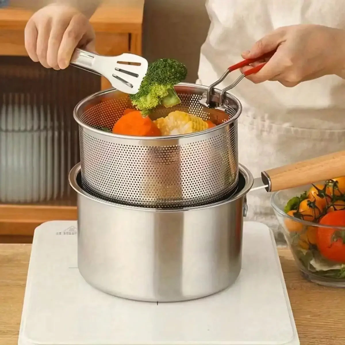 Stainless Steel Deep Fryer Set — 3-Piece Pot with Filter Basket
