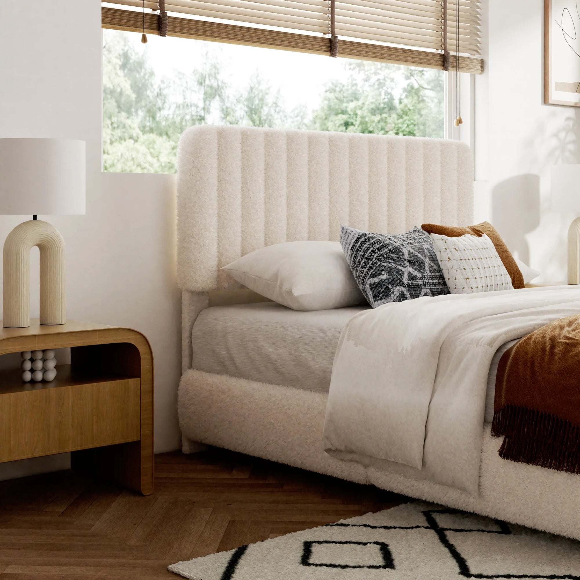 Sismplly Upholstered Boucle Bed Frame — Adjustable Headboard & Noise-Free Design