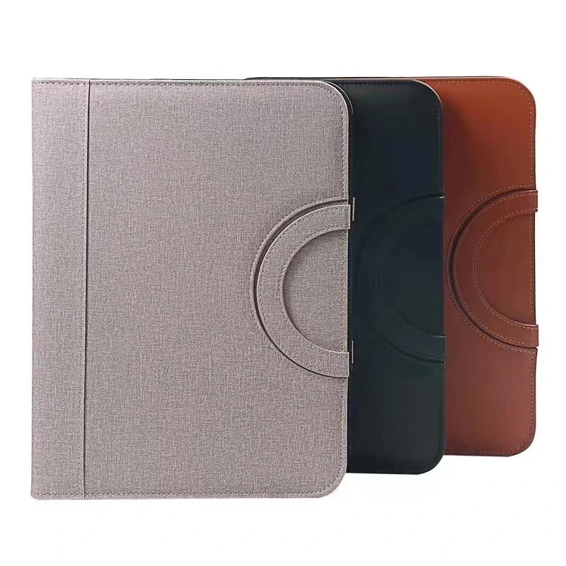 PU Leather A4 Conference File Pad — Professional Zippered Binder & Briefcase