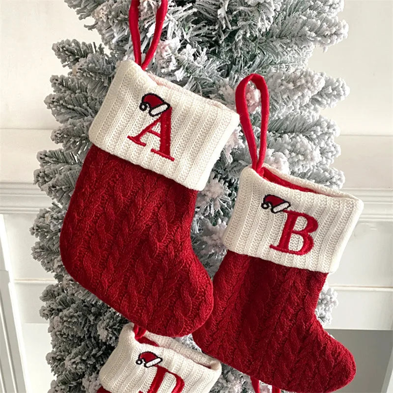 Knitted Snowflake Christmas Stocking — Decorative Holiday Tree Ornament