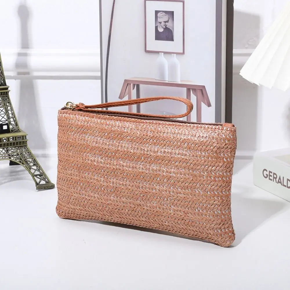 Woven Straw Wristlet Clutch — Stylish Bohemian Beach Bag & Wallet