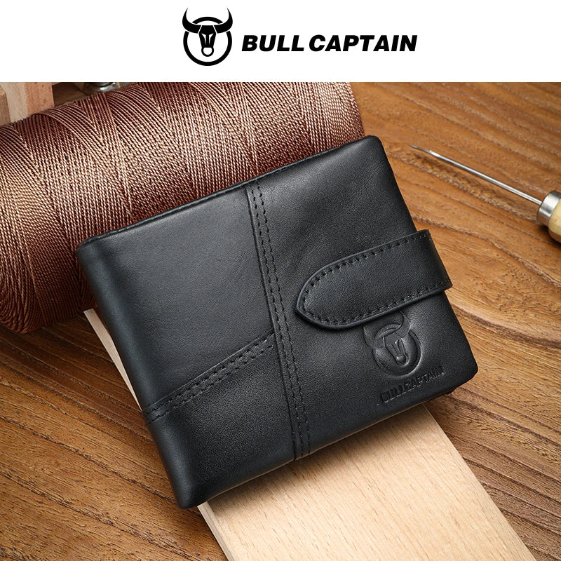 BULLCAPTAIN Genuine Leather Wallet — RFID Blocking Men's Short Bifold