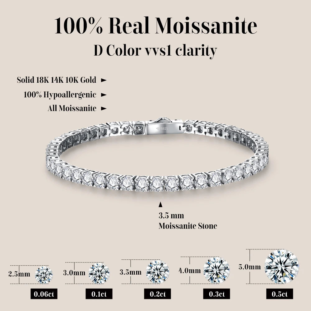 ATTAGEMS Moissanite Tennis Bracelet — Round Cut VVS1 Gemstone Jewelry
