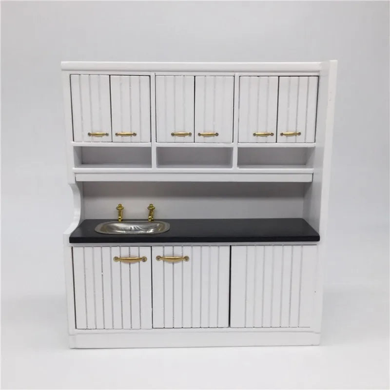 Miniature Wooden Dollhouse Kitchen Set — 1/12 Scale Furniture Decor