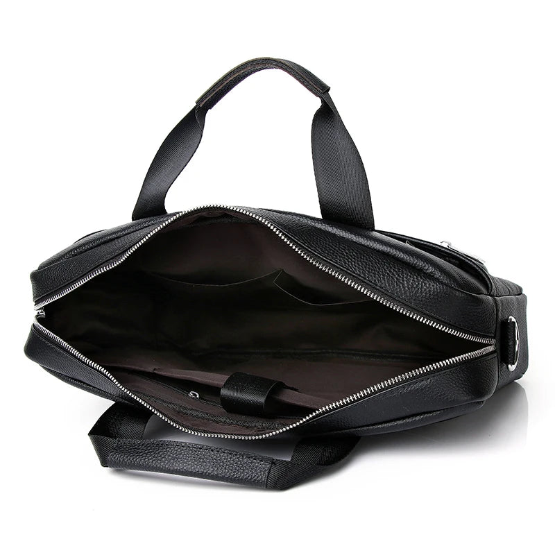 Genuine Cow Leather Men's Briefcase — Professional 15.6 Inch Laptop Bag