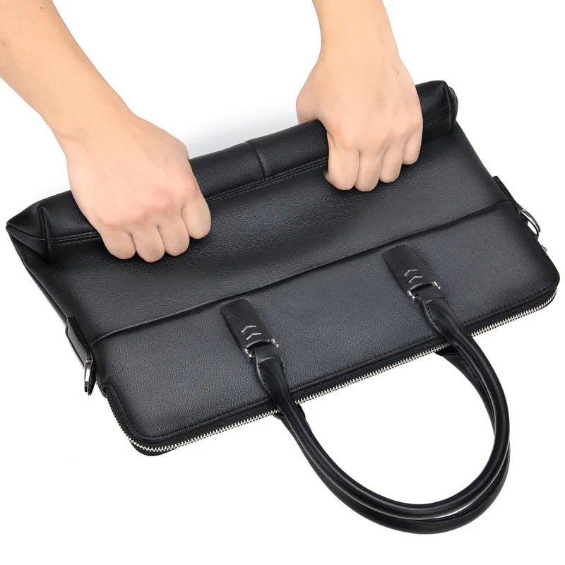 HERBATA Men's Professional Leather Briefcase — Waterproof 14 Inch Laptop Messenger Bag