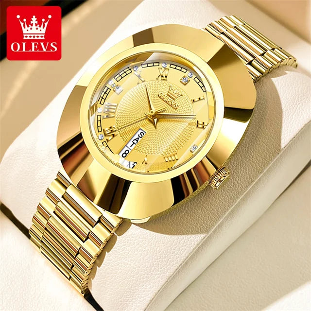OLEVS Golden Quartz Watch — Elegant Stainless Steel Luxury Timepiece