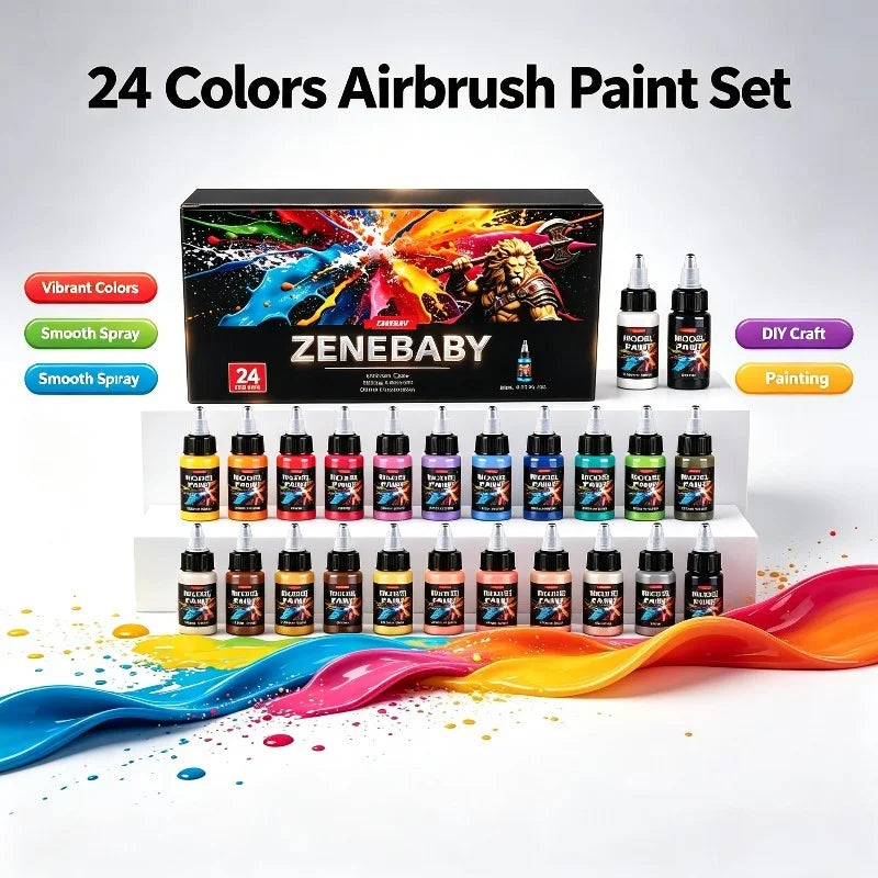 24-Color Acrylic Paint Set — Professional Model Pigments with Brushes