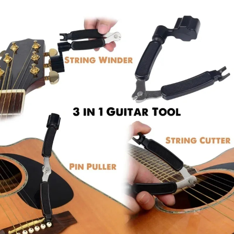 3-in-1 Guitar String Winder — String Cutter and Pin Puller Tool