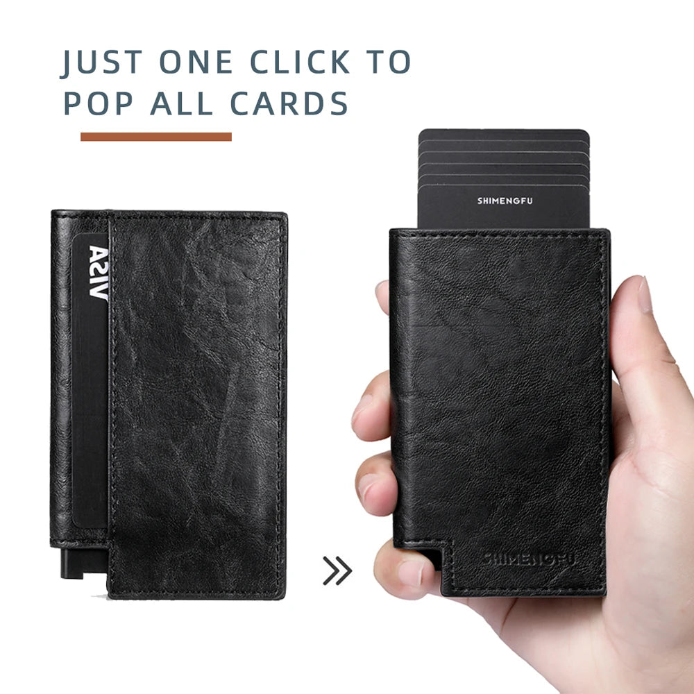 SHIMENGFU Slim RFID Card Holder — Minimalist Leather Wallet & Money Clip