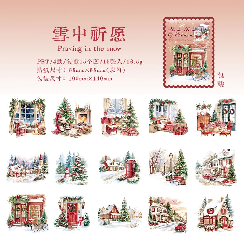 Christmas Atmosphere Stickers — 15pc DIY Scrapbook & Journal Supplies