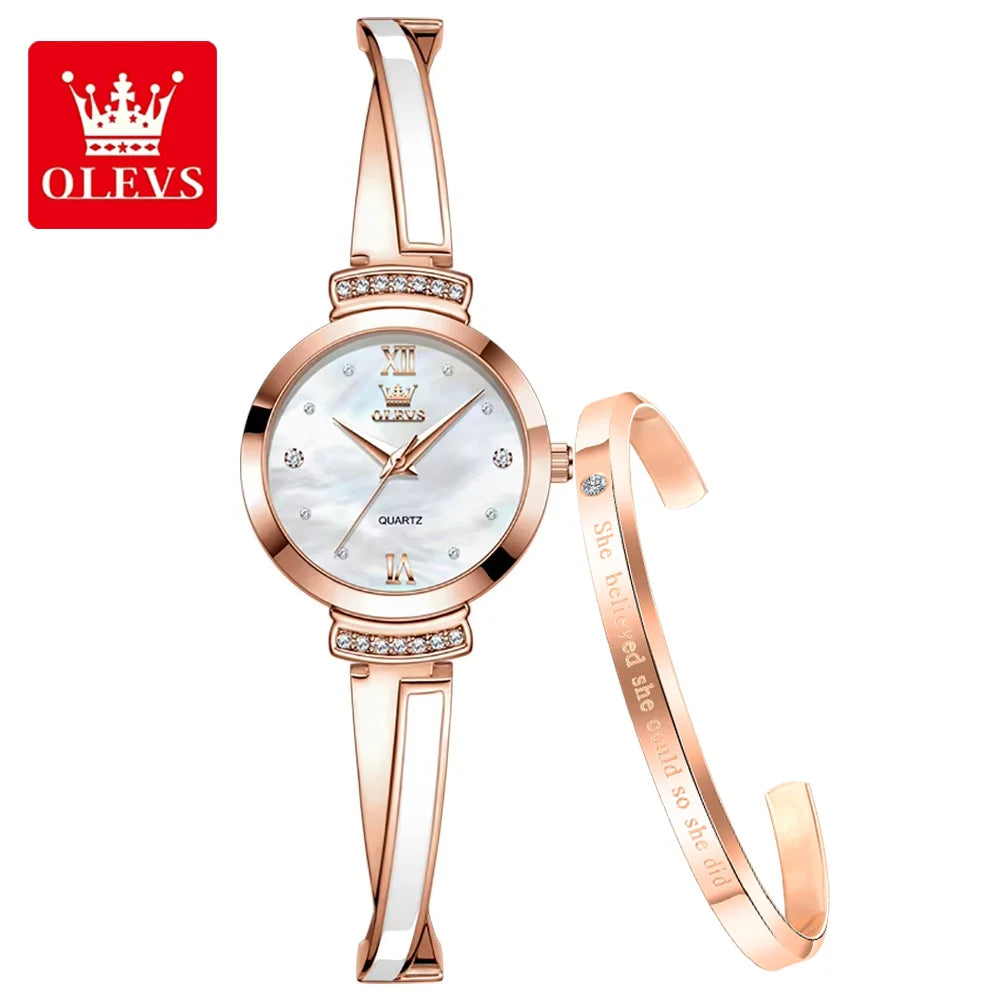 Elegant Rose Gold Women's Quartz Watch — Luxury Bracelet Wristwatch