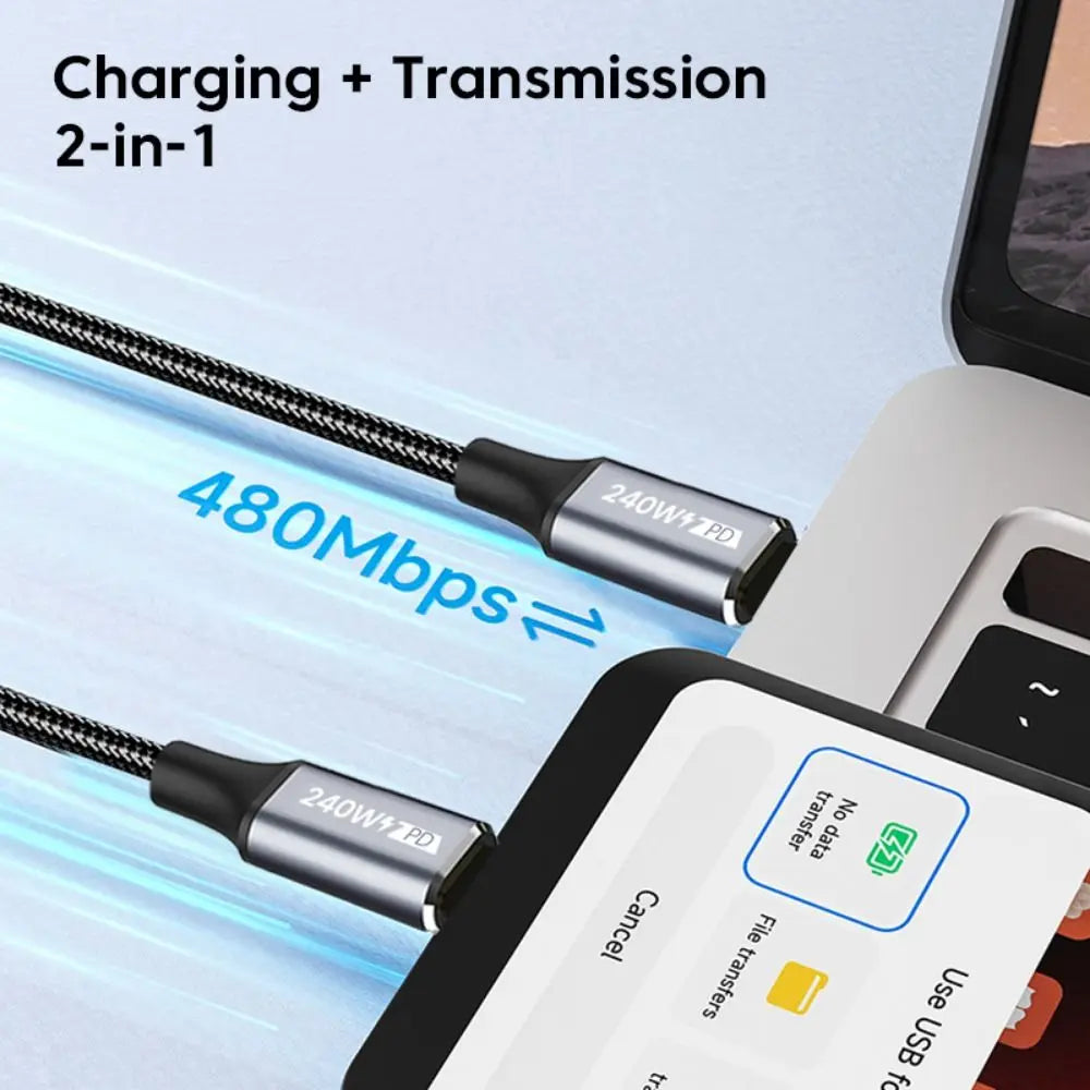 USB C Fast Charging Cable — 240W High-Speed Data Cord, 90 Degree Design