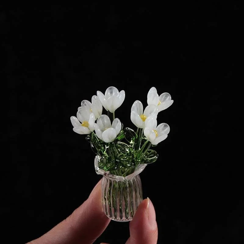 Handcrafted Glass Flower Sculpture — Lifelike Floral Bouquet Decor