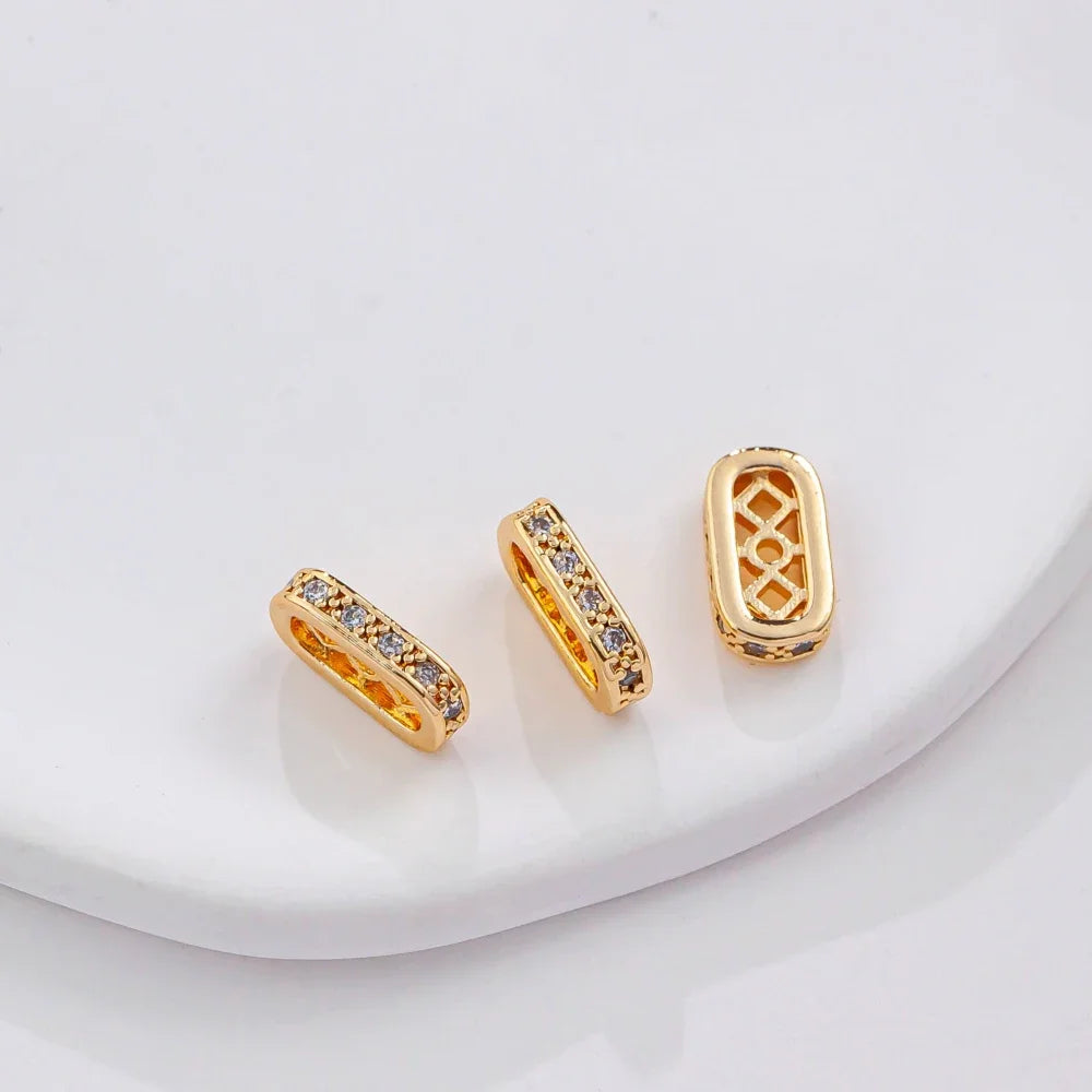 14K Gold Plated Elliptical Zircon Bead Spacers — Jewelry Making Connectors