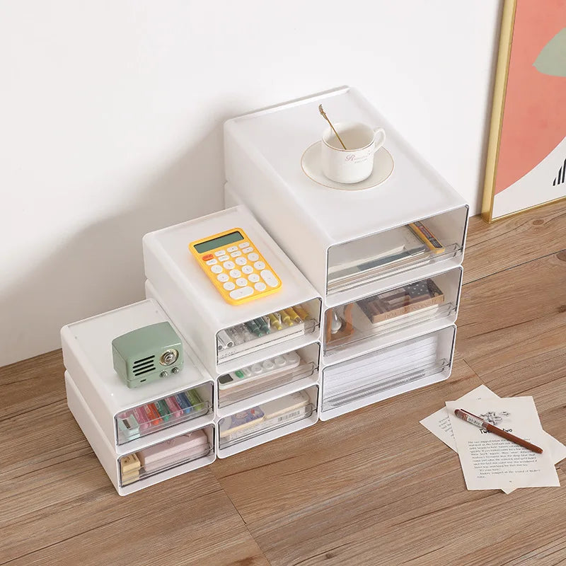 Stackable Desktop Storage Drawer — Clear Multi-Scene Organizer for Office and Home