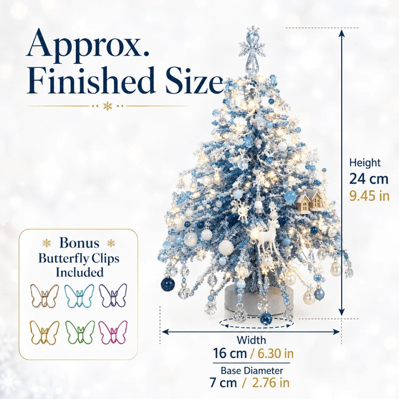 Mini Desktop Velvet Tree Kit — Winter Snowflake Tabletop Decor Set