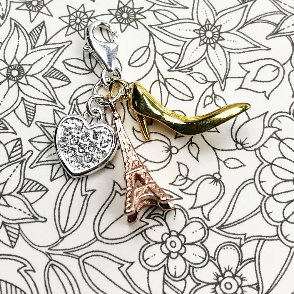 Thaddaeus Eiffel Tower & Heart Charm — 925 Sterling Silver Zircon Pendant