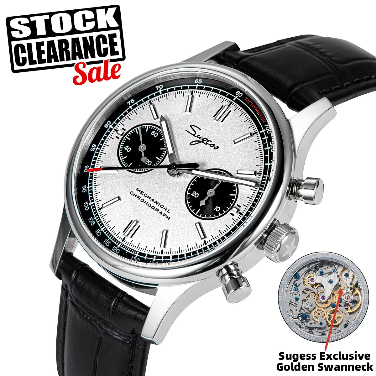 SUGESS 1963 Pilot Watch — Mechanical Chronograph Panda Wristwatch