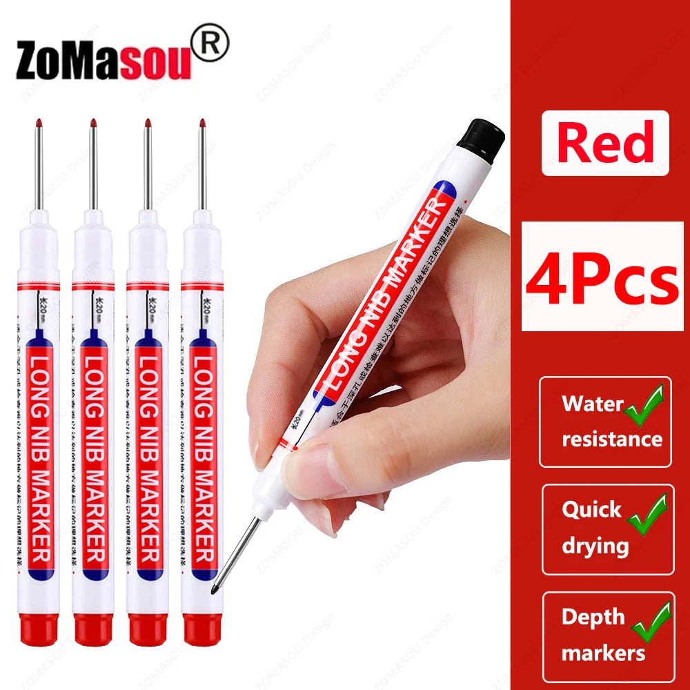 Deep Hole Marker Pen — Waterproof Long Head Woodworking Tool