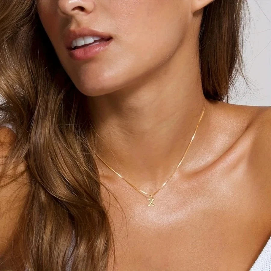 MECYLIFE Initial Letter Necklace — 18K Gold Plated Stainless Steel Jewelry
